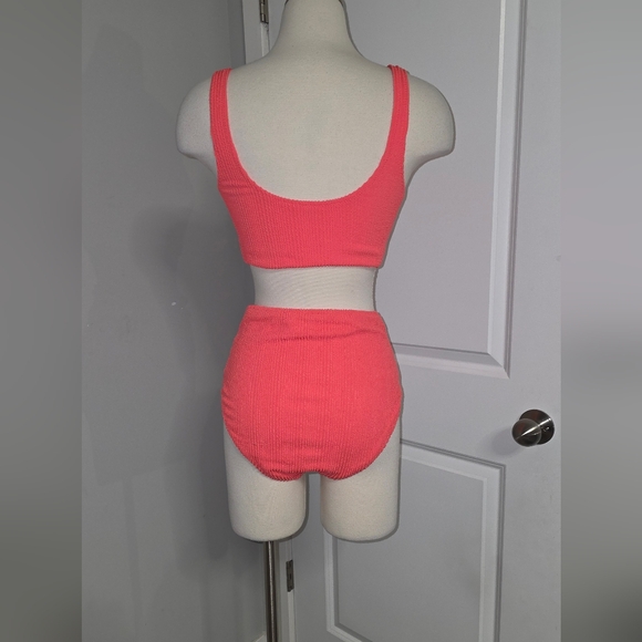 Old Navy Coral Tropics Ribbed High-Waist Hi-Coverage Bikini Set Size M - Picture 7 of 16